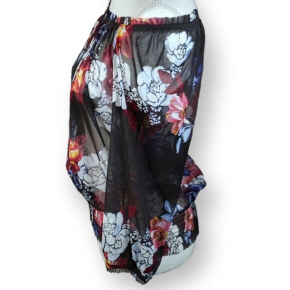 I.N.C BLACK SHEER FLORAL OFF-THE-SHOULDER BLOUSE SZ.S EUC - Picture 2 of 5